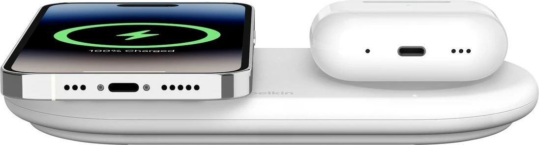 Brezžični polnilec, Belkin WIZ021vfWH, 15W, 2 napravi, USB Type-C, bel