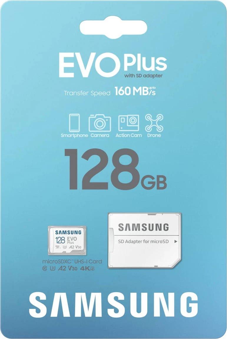Kartica pomnilnika 128 GB Samsung MB-MC128S, MicroSDXC, UHS-I, 160 MB/s, Class 3 (U3), V30, bela