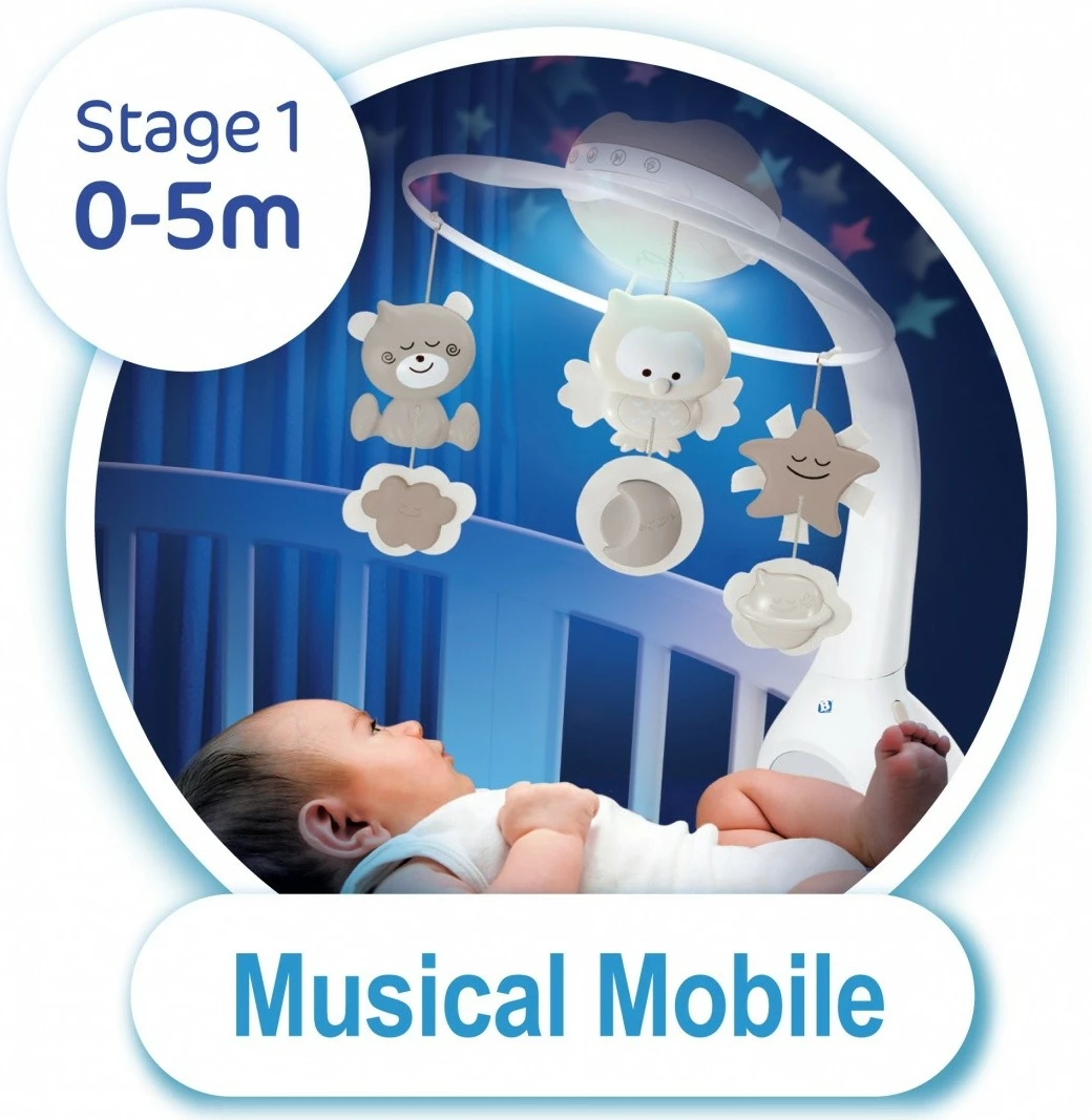 Glasbeni vrtiljak 3-v-1 za dojenčke, B-kids Infantino, bež/bele