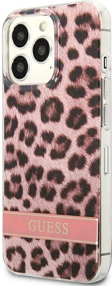 Ovitek z motivom leoparda Guess GUHCP13LHSLEOP za iPhone 13/13 Pro 6,1", trdo ohišje, rožnat