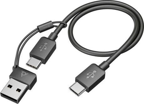 Slušalke z dokom za polnjenje Poly Focus 2 USB-C/A, Bluetooth, stereo, črne