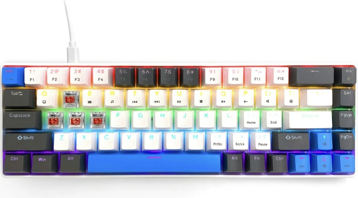Mehanska igralna tipkovnica 60%, 68 tipk, USB-C, LED RGB, Media-Tech Red Core MX60 MT1259, črna/modra/bela