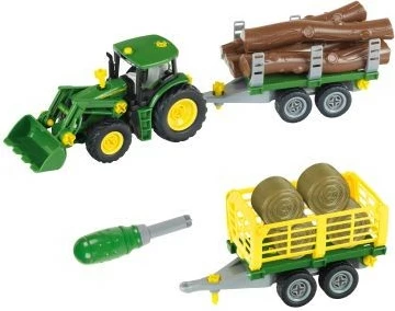 Igrača traktor z 2 prikolicama, John Deere Klein 3906, plastika, večbarvno, set