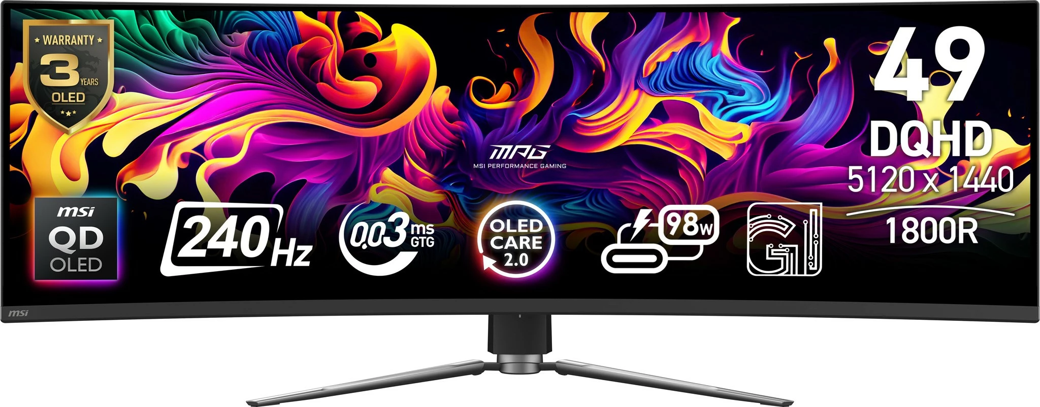 49-palčni ukrivljeni QD-OLED monitor, 240 Hz, DQHD, črn, MSI MPG 491CQPXDE