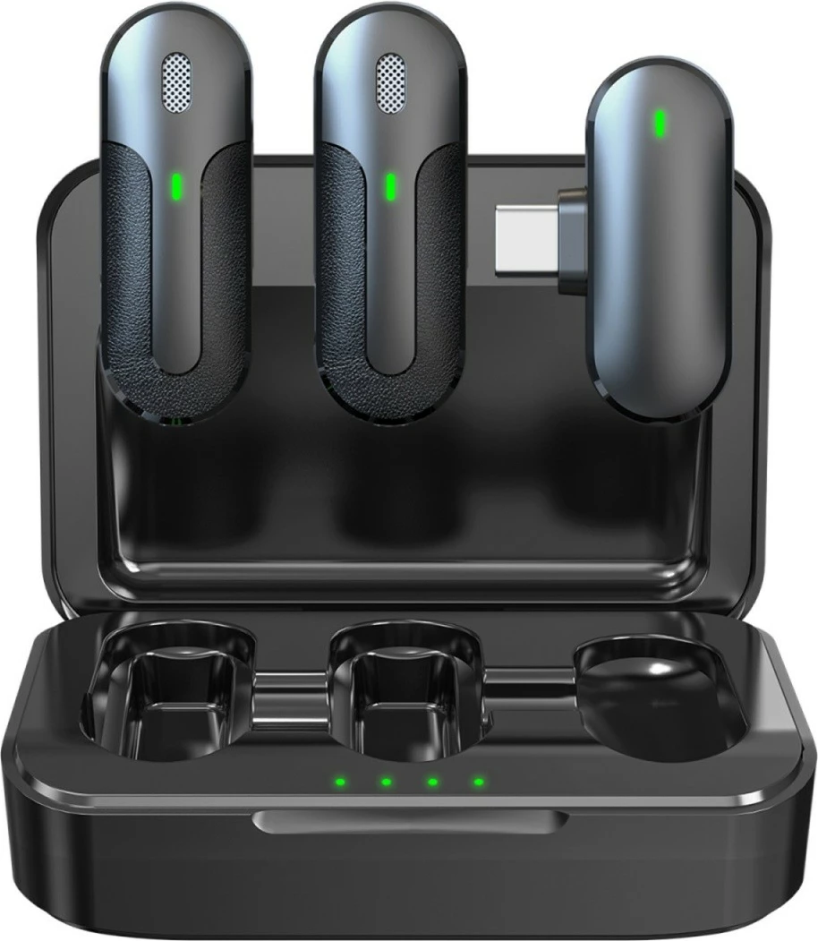 Set brezžičnih mikrofonov Technaxx TX-301, 2 kosa, USB-C, črn