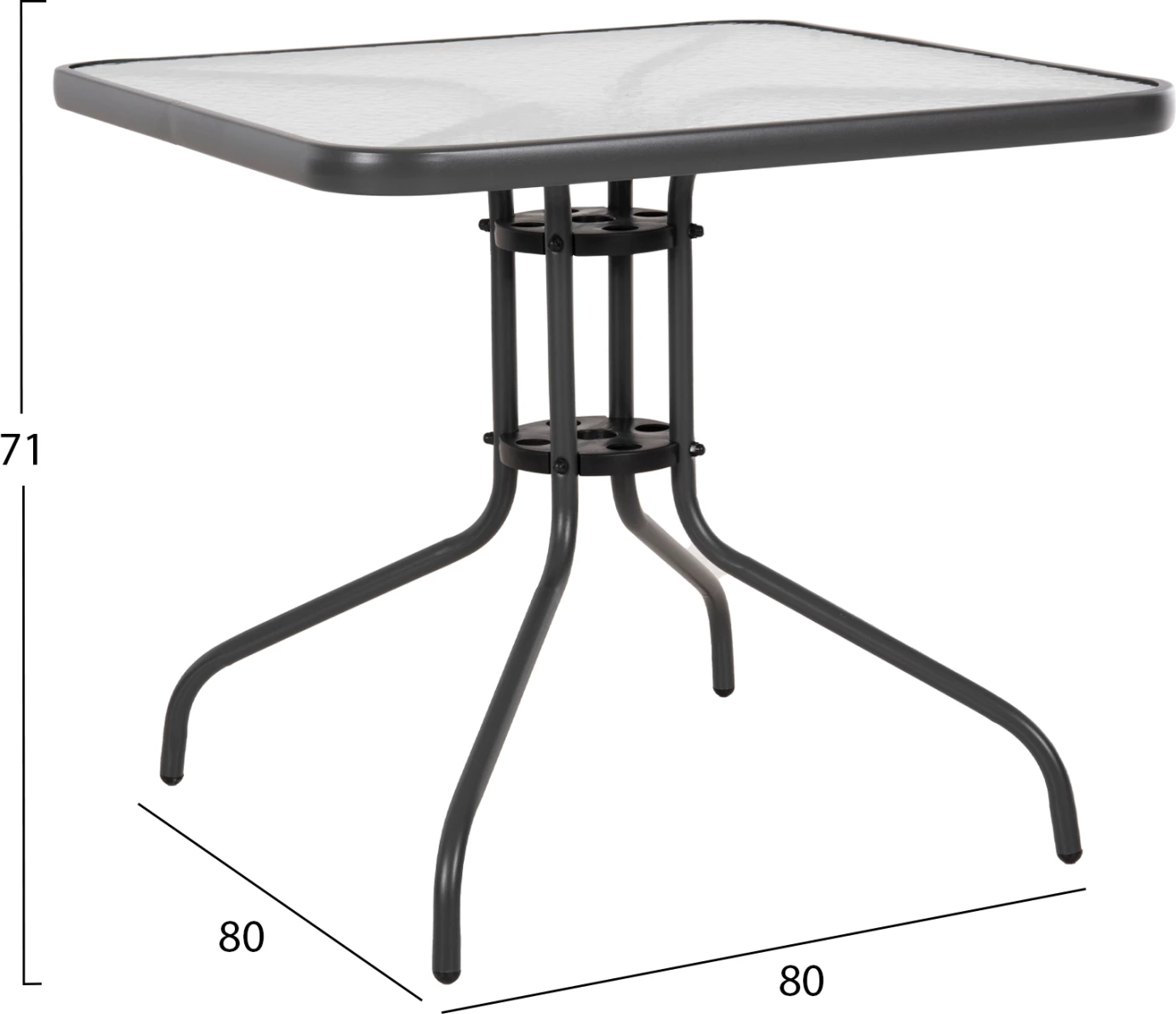 Zunanji miza kvadratna FIGO FH5972.01 siva kovinsko-steklena plošča 80Χ80Χ71Hcm