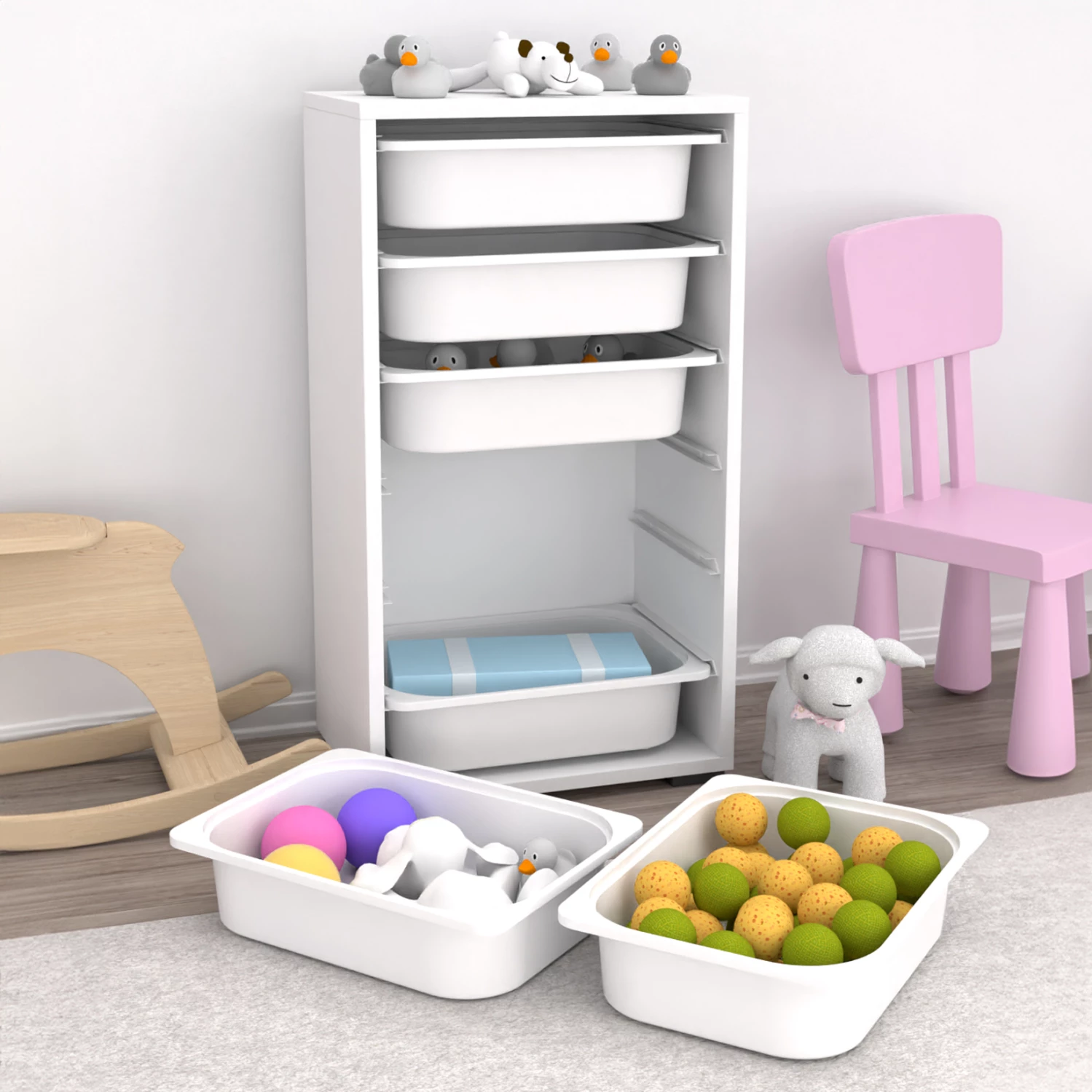 Komoda SANI FH18215.01 melamin v beli barvi - 6 belih P.E. predalov 45,5x30x83H cm