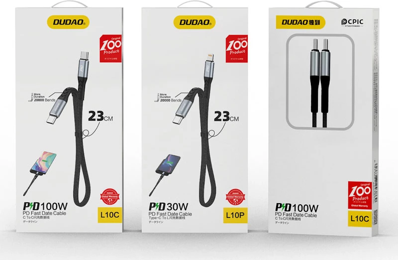 Kabel USB-C na Lightning za hitro polnjenje Dudao L10P, 0,23 m, PD 20W, črn
