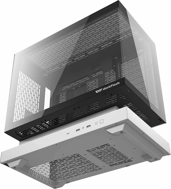 Računalniško ohišje Darkflash F1 midi tower, M-ATX/ITX, 3x HDD + 3x SSD, kaljeno steklo, USB-A 3.0 x2/USB-C, belo, komplet z 6 ARGB ventilatorji