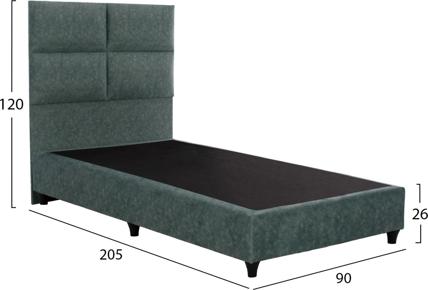 Postelja MILO FH652.27, zelena tkanina tipa NUBUCK, 90x200 cm