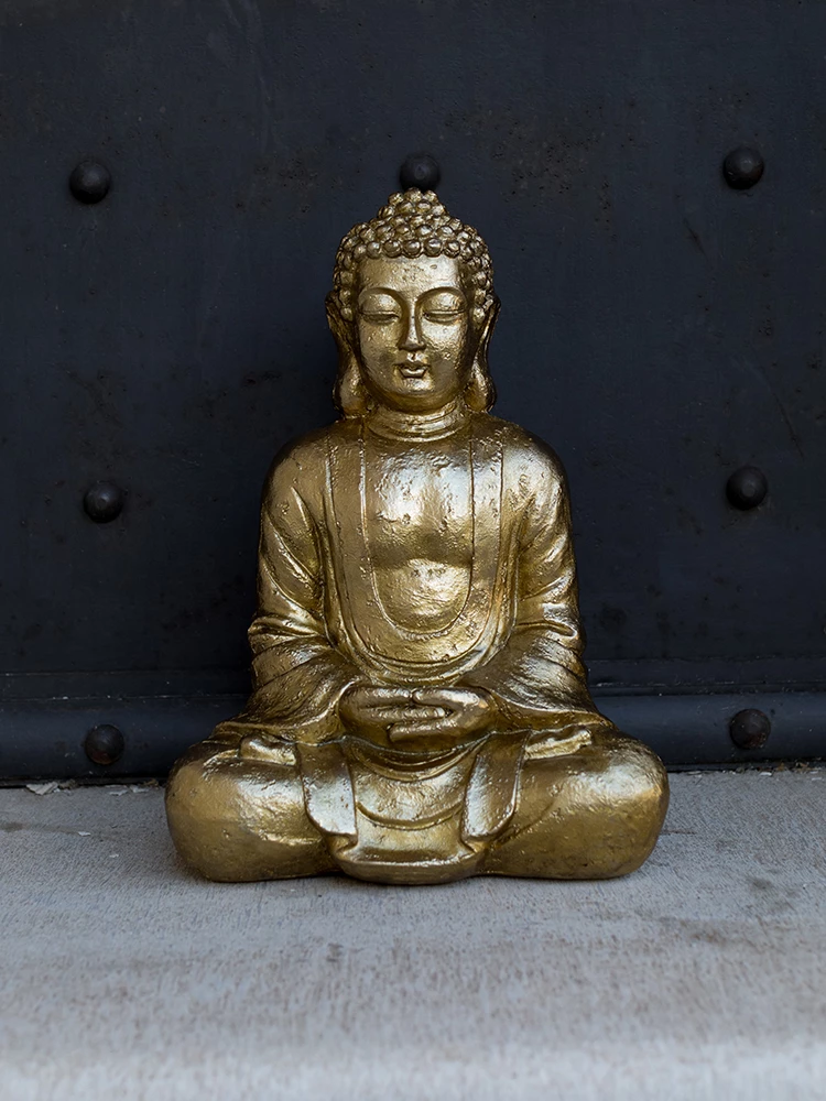 Dekorativna figura Buda, iz polirezine, zlata barva, 25x17x35 cm