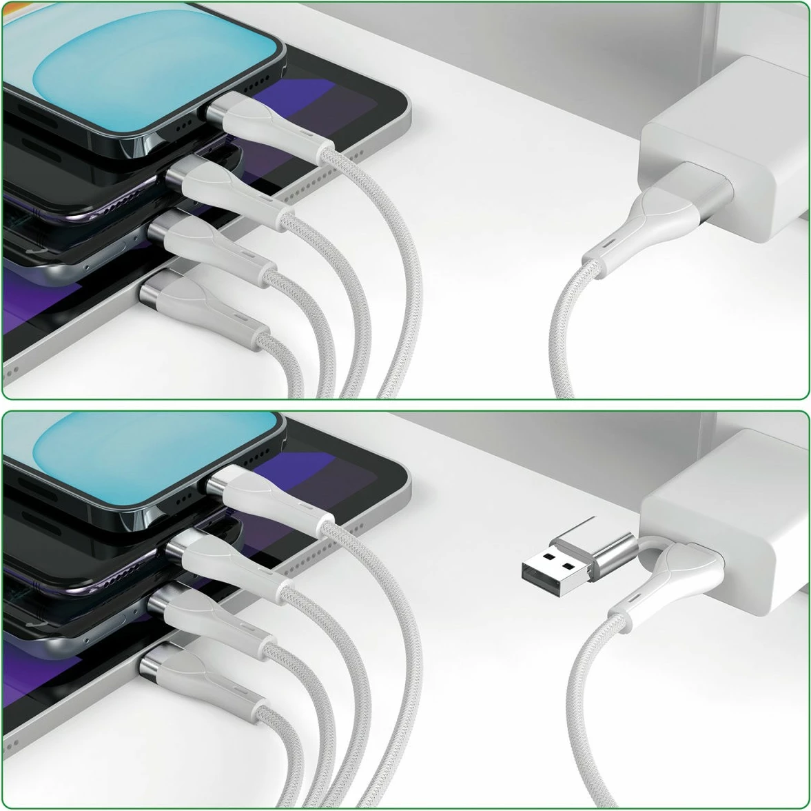 Večfunkcijski polnilni kabel USB-C/A 4in2 4smarts, 1,2 m, bel