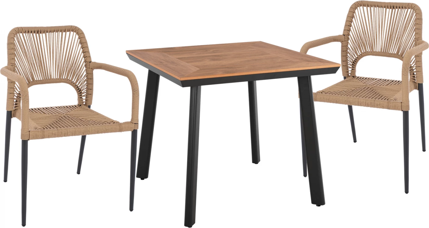 Jedilni set 3 kosi oglje miza 80x80 in naslanjač z vrvjo FH11537.02