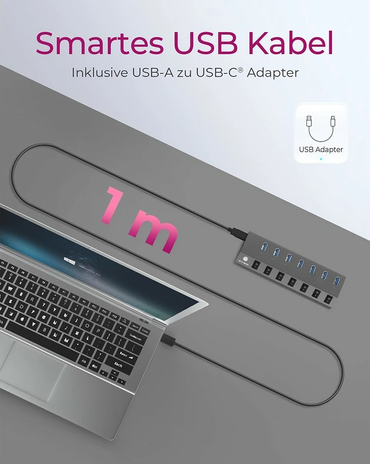 USB razdelilnik ICY BOX IB-HUB1701-C3, 7 vrat, USB 3.2, aluminij, antracit