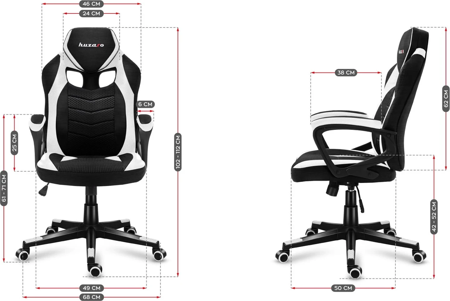Gaming stol Huzaro Force 2.5, črno/bele