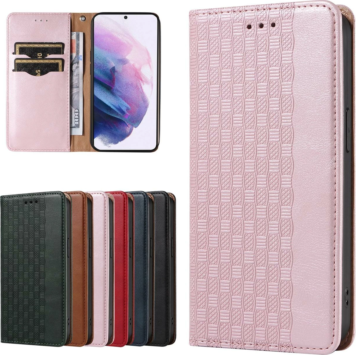 Ovitek za Samsung Galaxy S22+ z magnetnim trakom, denarnico in zapestnim trakom, Hurtel, roza