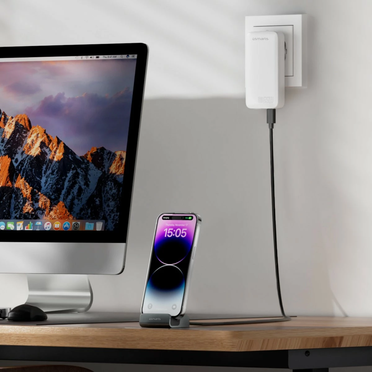 Polnilna postaja za telefone in tablice 4smarts VoltDock USB-C 60W, siva