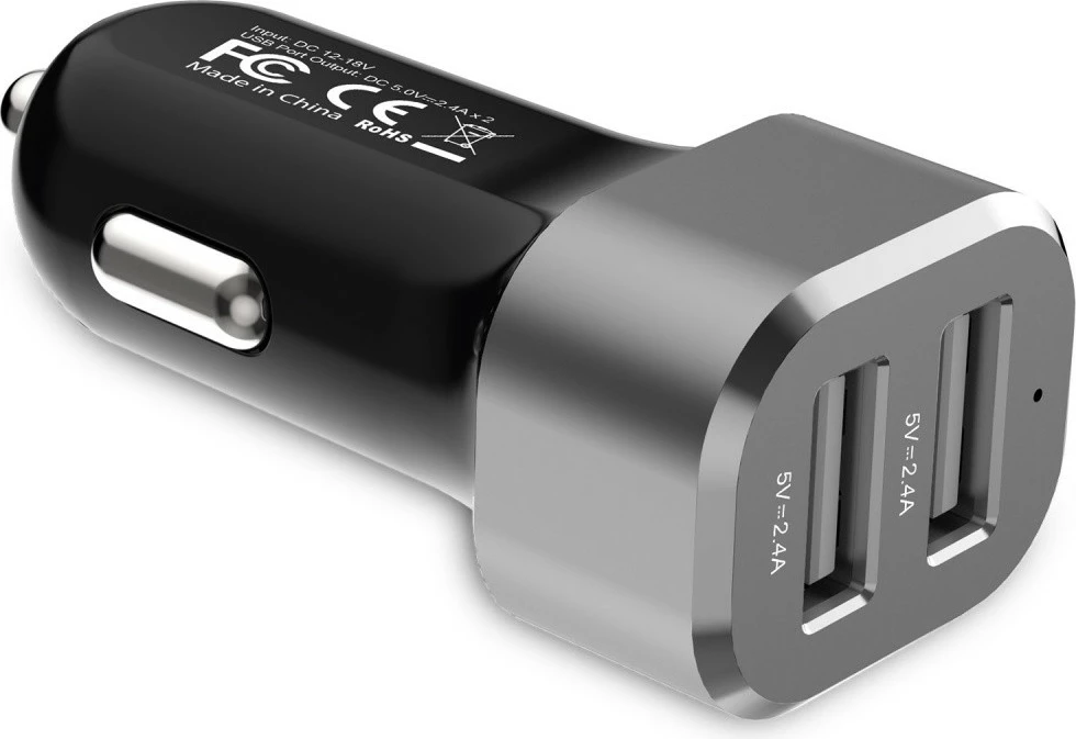 Avtomobilski polnilec CRONG CRG-PWRC-USB24-ALU, 2x USB, 24 W, aluminij