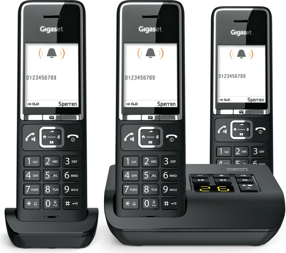 Brezžični telefon Gigaset COMFORT 550A, 3 slušalke, samodejni snemalnik, 200 stikov, črn