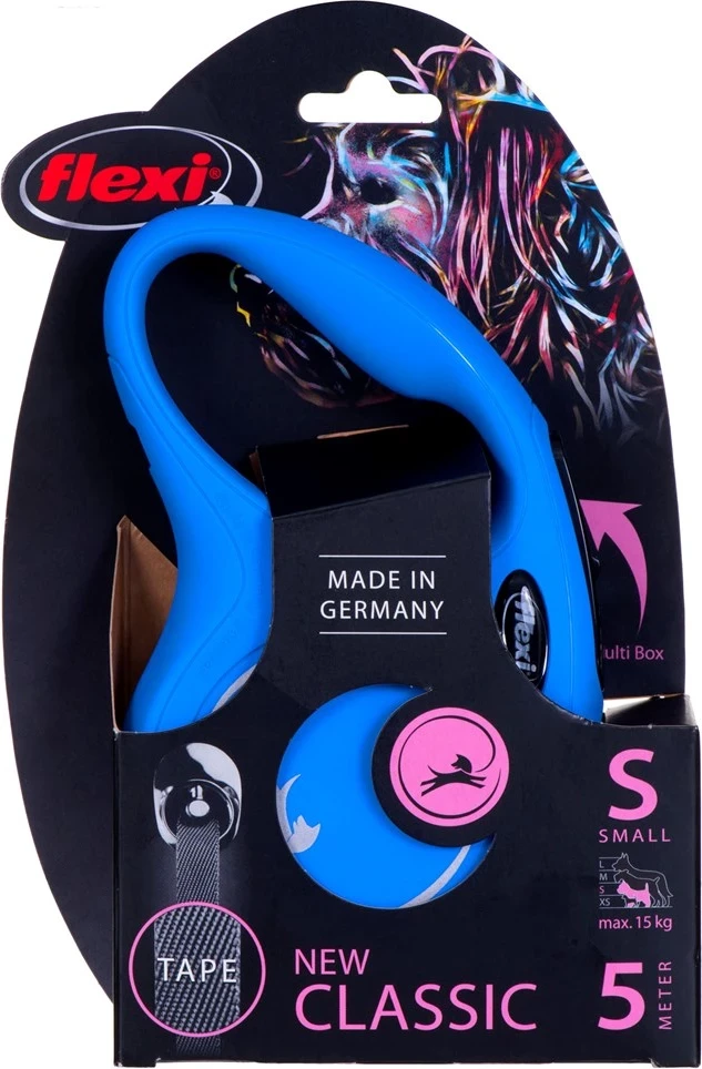 Zvitljiv povodec Flexi New Classic, 5 m, moder