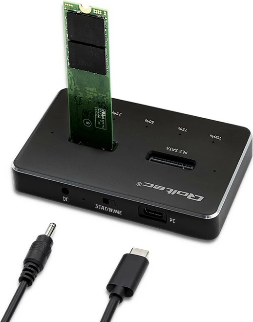 Postaja za dokiranje SSD M.2, NVMe/SATA, USB-C, 2x2TB, črna, Qoltec 52274