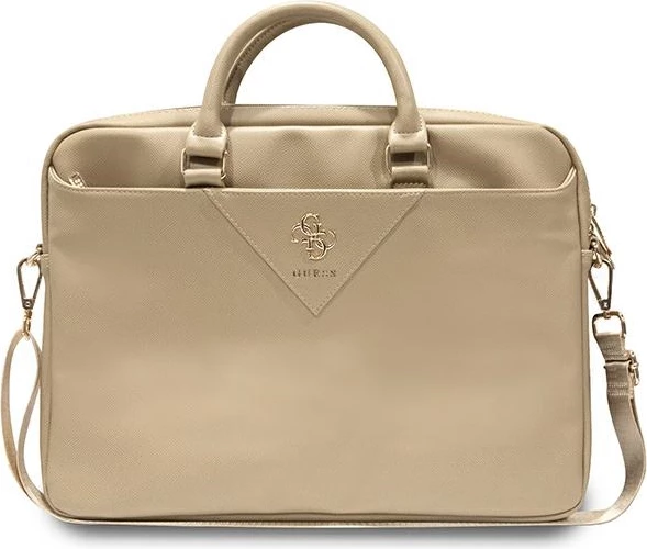 Torba za prenosnik iz ekološkega usnja ZIP Leather Triangle Guess, 16", zlata