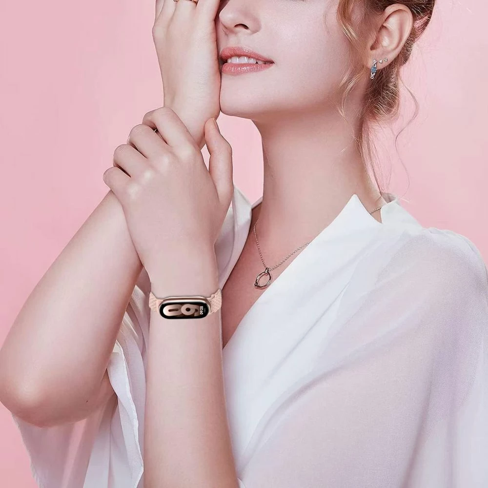 Najlonski pašček za pametno uro, Tech‑Protect NylonMag za Xiaomi Smart Band 8/9/NFC, bež