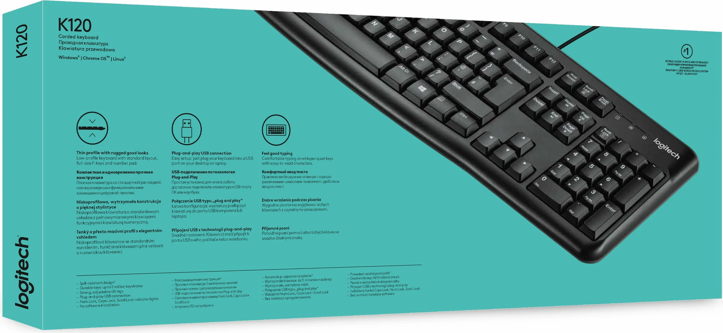 Tastatura polne velikosti za poslovno rabo Logitech K120, žična, USB, QWERTY, črna