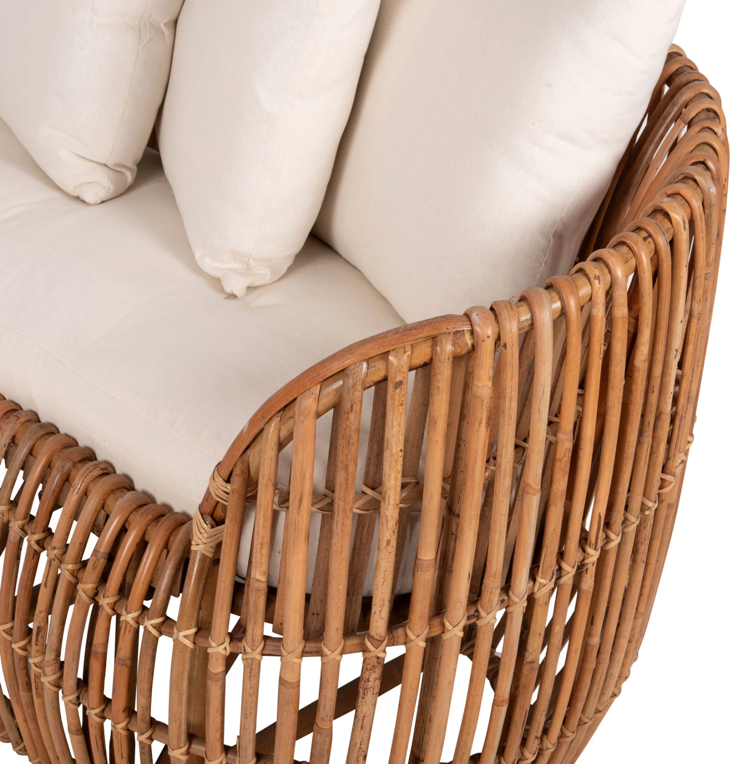 Sedežna garnitura LANTRY iz naravnega ratana - bele blazine 215x60x78H cm