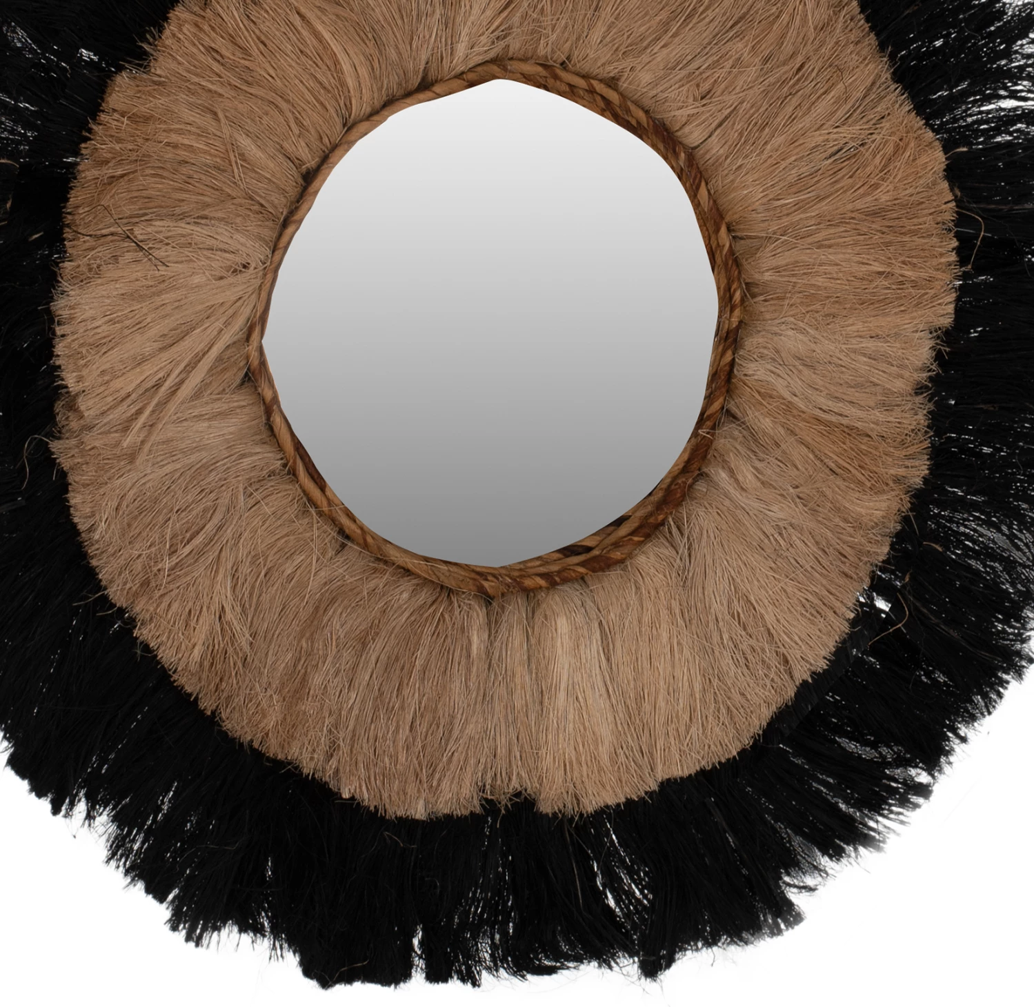 Okroglo ogledalo iz abaka vlaken v naravni in črni barvi 70x4x70Hcm.FH7737