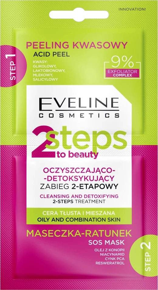 Obrazni tretma 2-v-1 za ženske, Eveline Cosmetics 2 Steps to Beauty, 2x4 ml