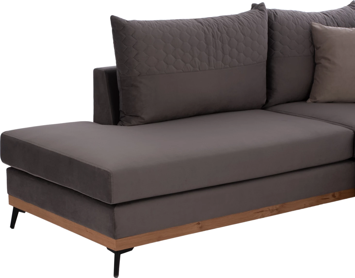 Kotna sedežna garnitura MESINA, siva, visoke noge, 2 kosa, levi kot, tkanina, odporna na madeže in vodo