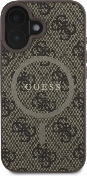 Ovitek za telefon Guess 4G Ring Classic Logo MagSafe za iPhone 16, rjav
