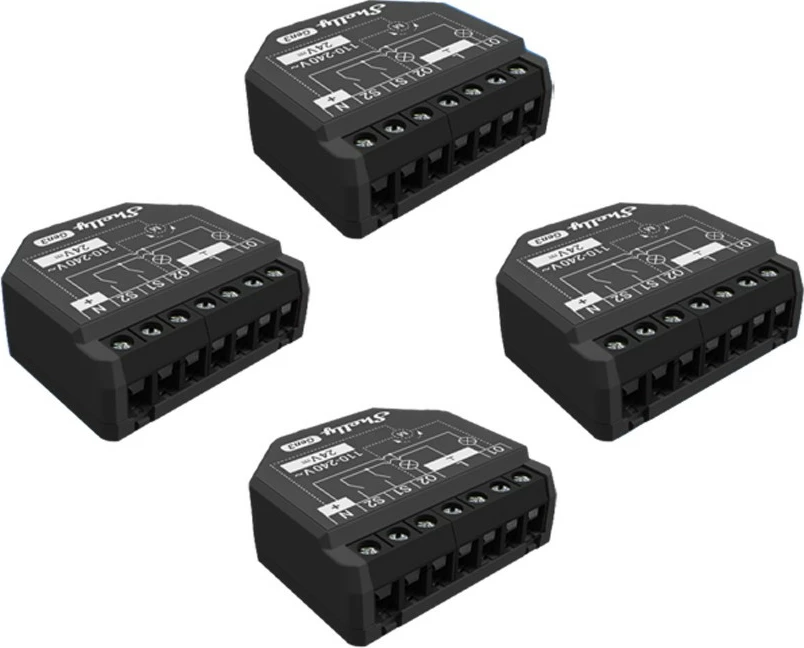 Pametno stikalo, 2 kanala, Wi‑Fi, Bluetooth, črno Shelly 2PM Gen3, 4-delni paket