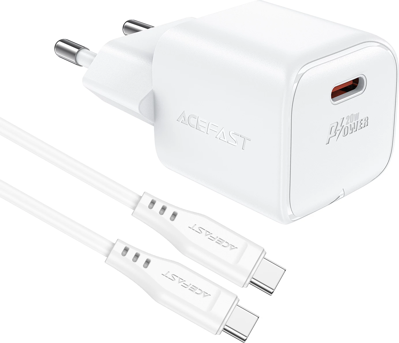 Stenski polnilec 20 W GaN z USB-C kablom, bel, Acefast A73 Mini