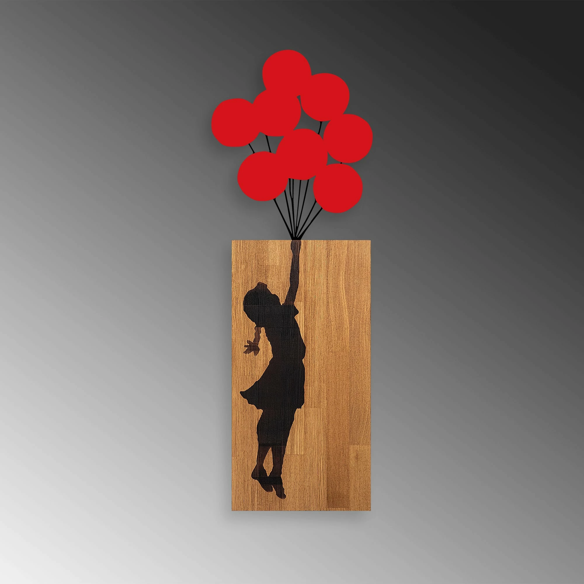 Dekorativni leseni stenski detaj Wallity Banksy - 70 x 62 cm, rjav in črn