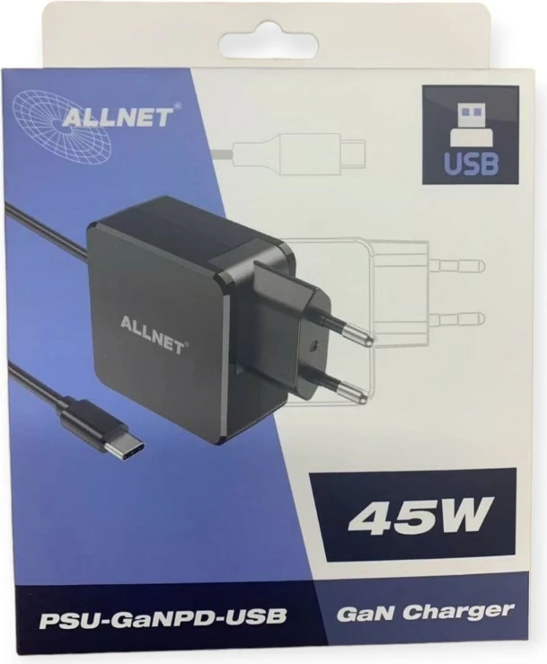 45W USB-C polnilec s 2 m kablom, ALLNET, EU vtič