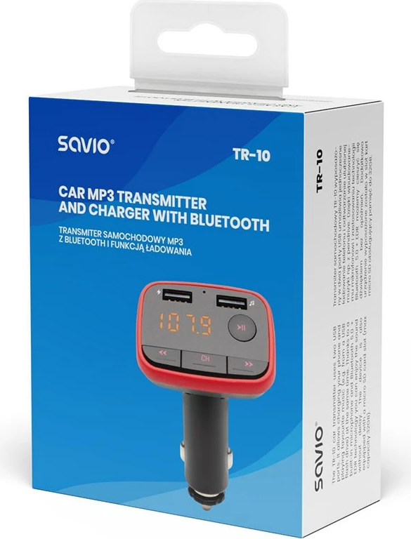 FM oddajnik Bluetooth, Savio TR-10, 87 - 107 MHz, črno/rdeč