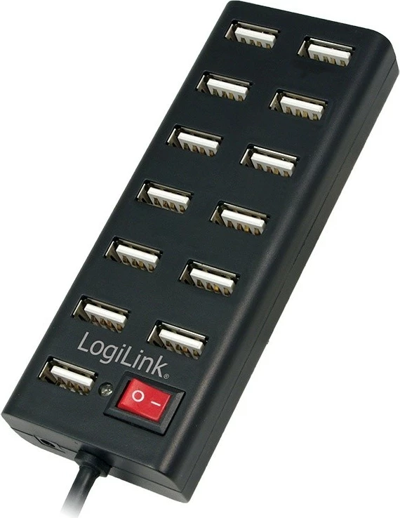 USB hub z vklopnim stikalom LogiLink UA0126, 13 vrat, črn