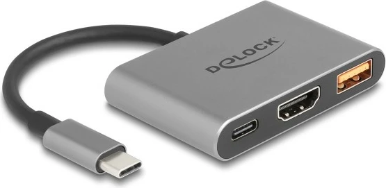 Adapter USB Type-C, HDMI 4K 30 Hz, USB Type-A, USB Type-C PD 90 W, DeLOCK, siv