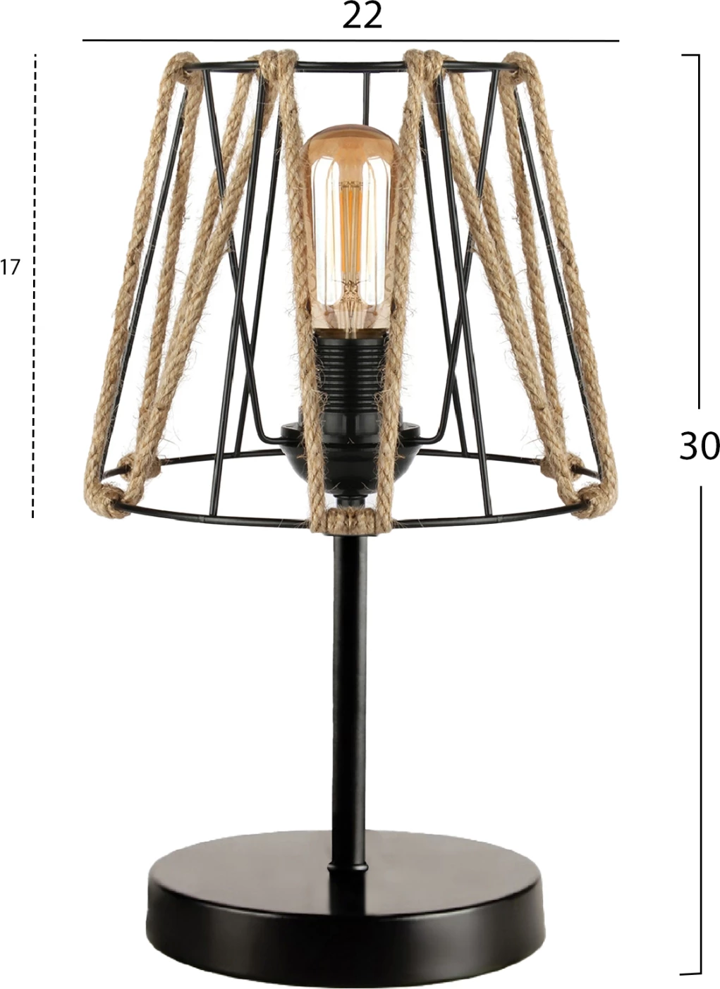Dekorativna namizna svetilka FH7618.01 črna osnova, črna mrežasta kapa z vrvjo