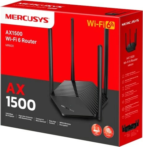 Usmerjevalnik Wi-Fi 6 AX1500, 4 antene, črn - Mercusys MR60X TP-LINK