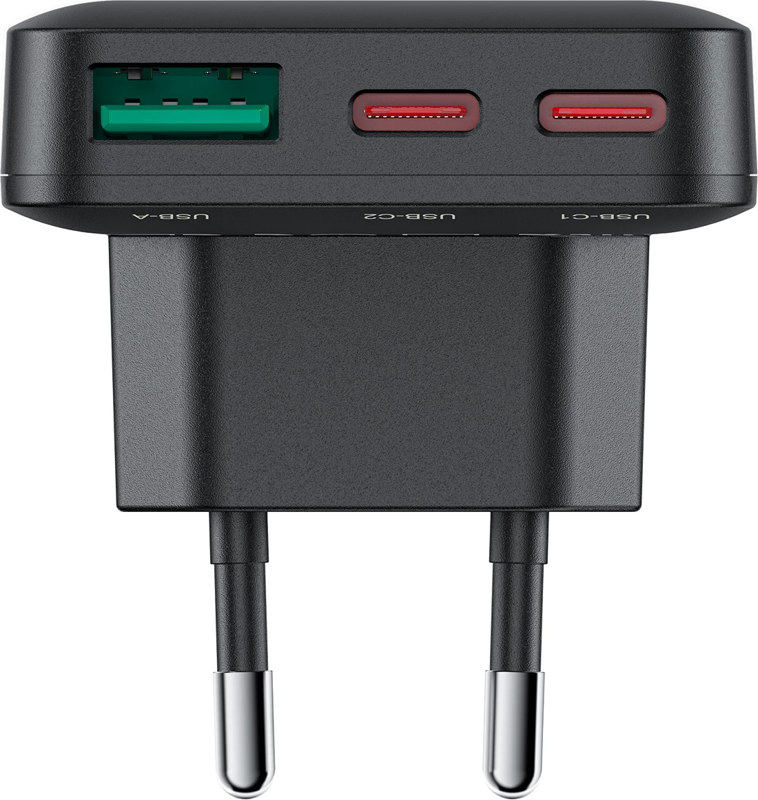 Polnilec Acefast A100, 65 W, GaN, 2x USB-C + USB-A, ultratenek, črn