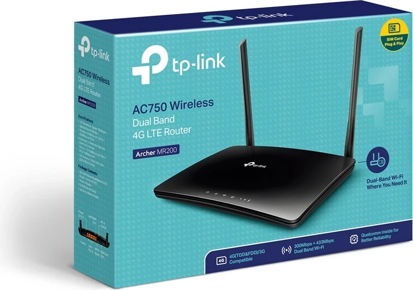 Brezžični usmerjevalnik Archer MR200, TP-Link, Fast Ethernet Dual-band, 2,4 GHz / 5 GHz, 4G, črn