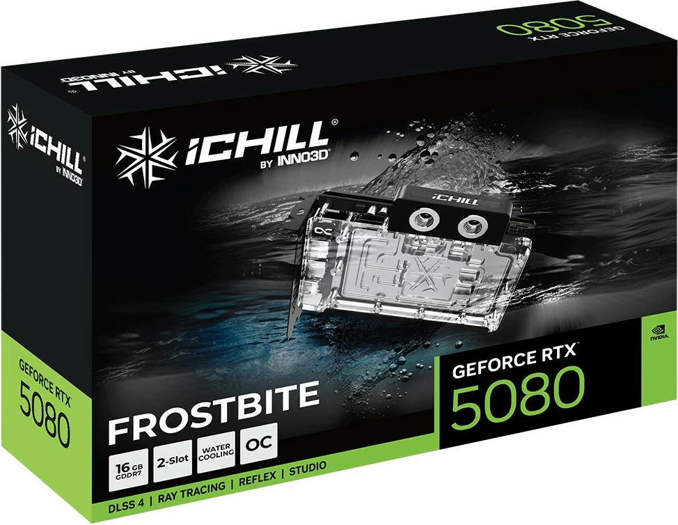 Grafična kartica iChill Frostbite Inno3D RTX5080, 16 GB GDDR7, črno/prosojna
