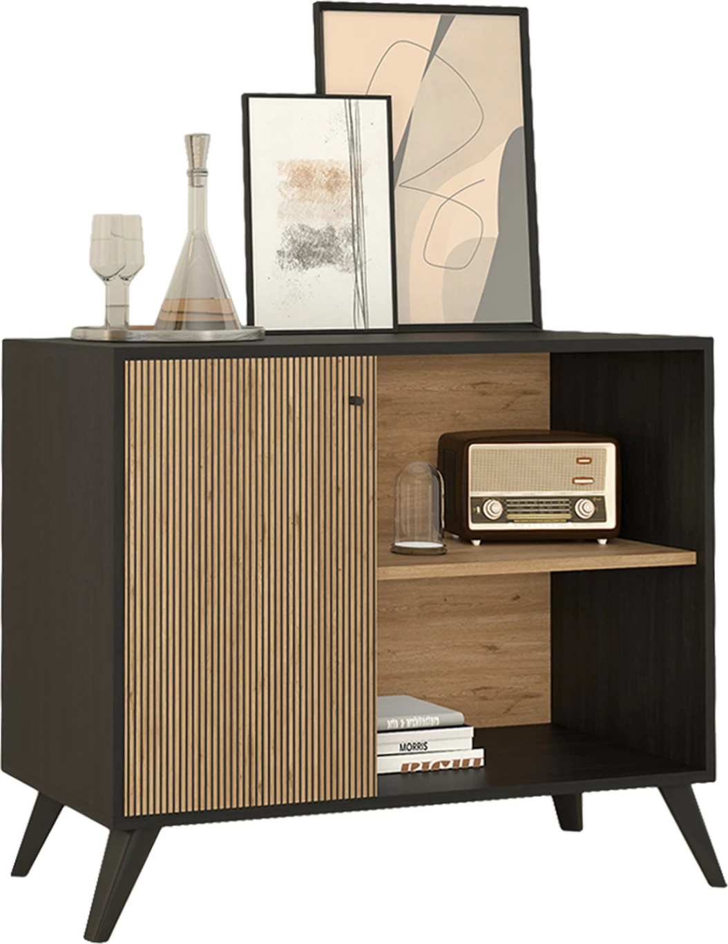 Bife KRUDEN FH9442.11 melamin v črno-naravni barvi 100x40x78.5H cm