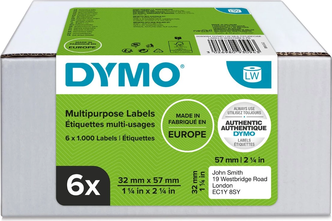 Samolepilne etikete 32 x 57 mm, 6 x 1000, bele, Dymo 2093094, 6-Pack