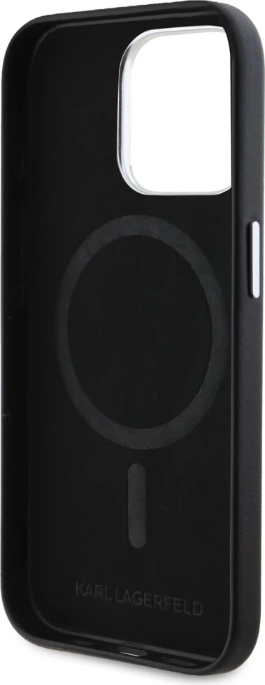 Ovitek za telefon Karl Lagerfeld FW Metal Plate MagSafe za iPhone 15 Pro Max, črn