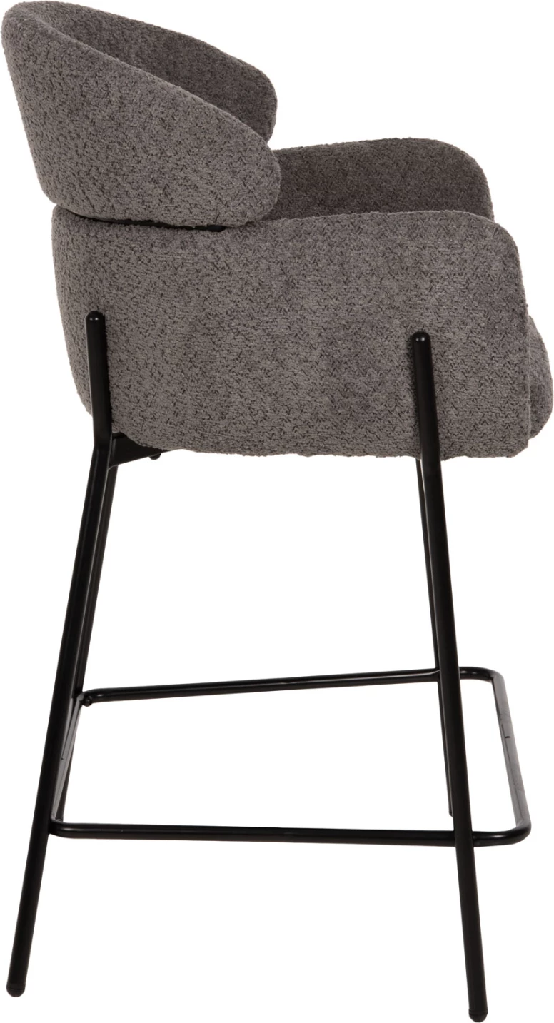 Barski stol srednje višine WOLF FH8584.01 siva boucle tkanina-črne kovinske noge 56x56x96Hcm, set 2 kosov