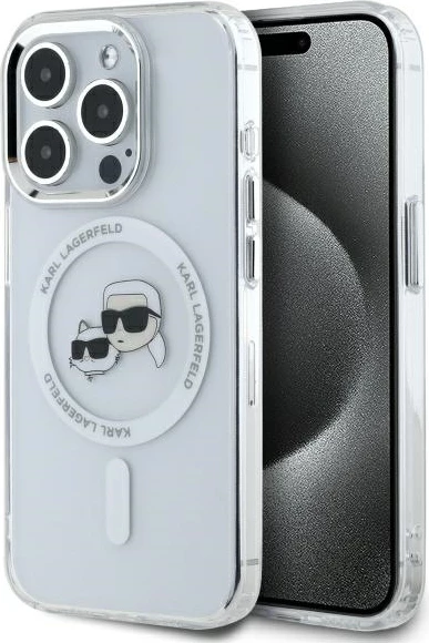 Ovitek IML z motivom Karl & Choupette, MagSafe za iPhone 15 Pro, bel — Karl Lagerfeld